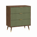 Commode basse rectangulaire 3 tiroirs vert olive et noyer en panneaux MDF 80 x 40 x 95 cm