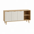 Meuble TV 3 portes en panneaux de particules chêne clair et beige rectangulaire 120 x 40 x 75 cm