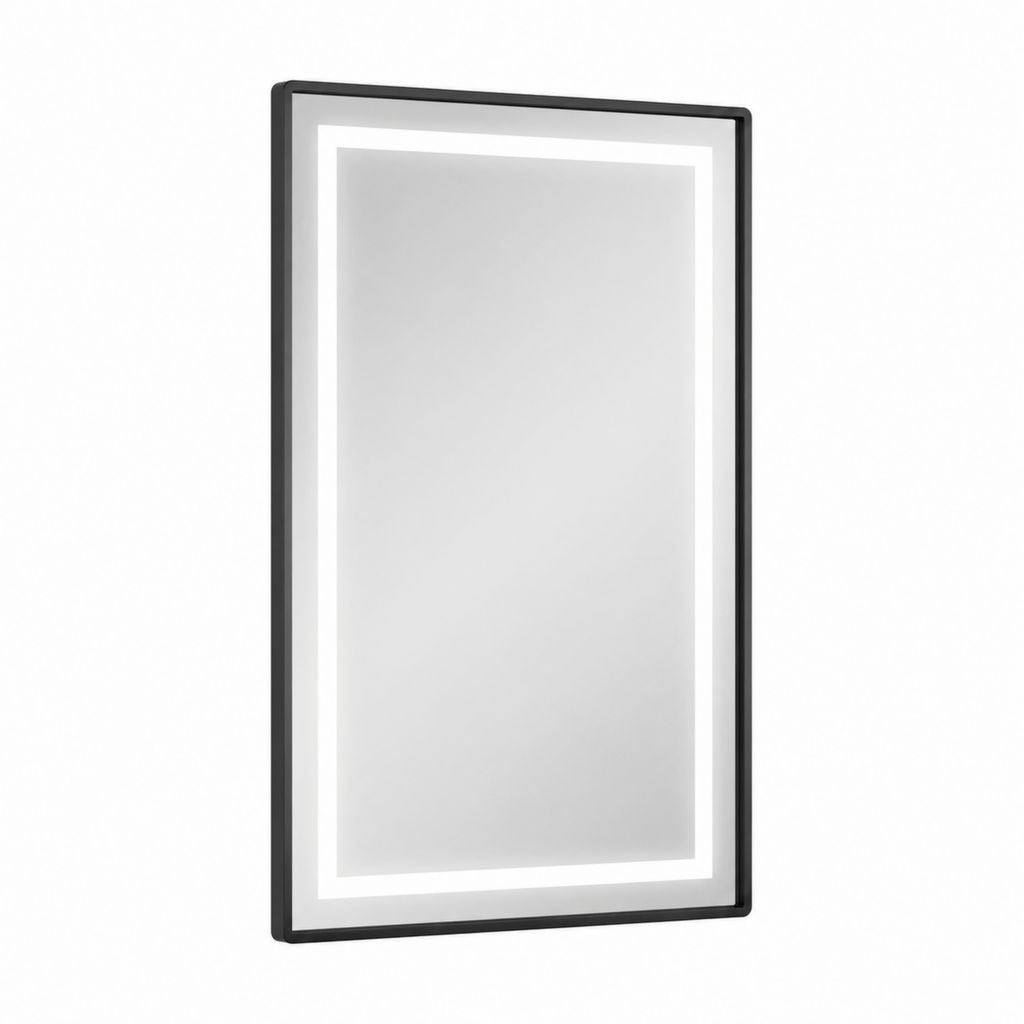 Miroir de salle de bain LED mural noir en aluminium rectangulaire 60 x 90 cm