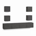 Ensemble mural meuble TV 5 pièces gris anthracite en panneaux de particules mélaminés meuble bas 160 x 30 x 30 cm