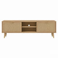 Meuble TV 180 cm naturel en panneaux MDF plaqués chêne avec portes en cannage de rotin