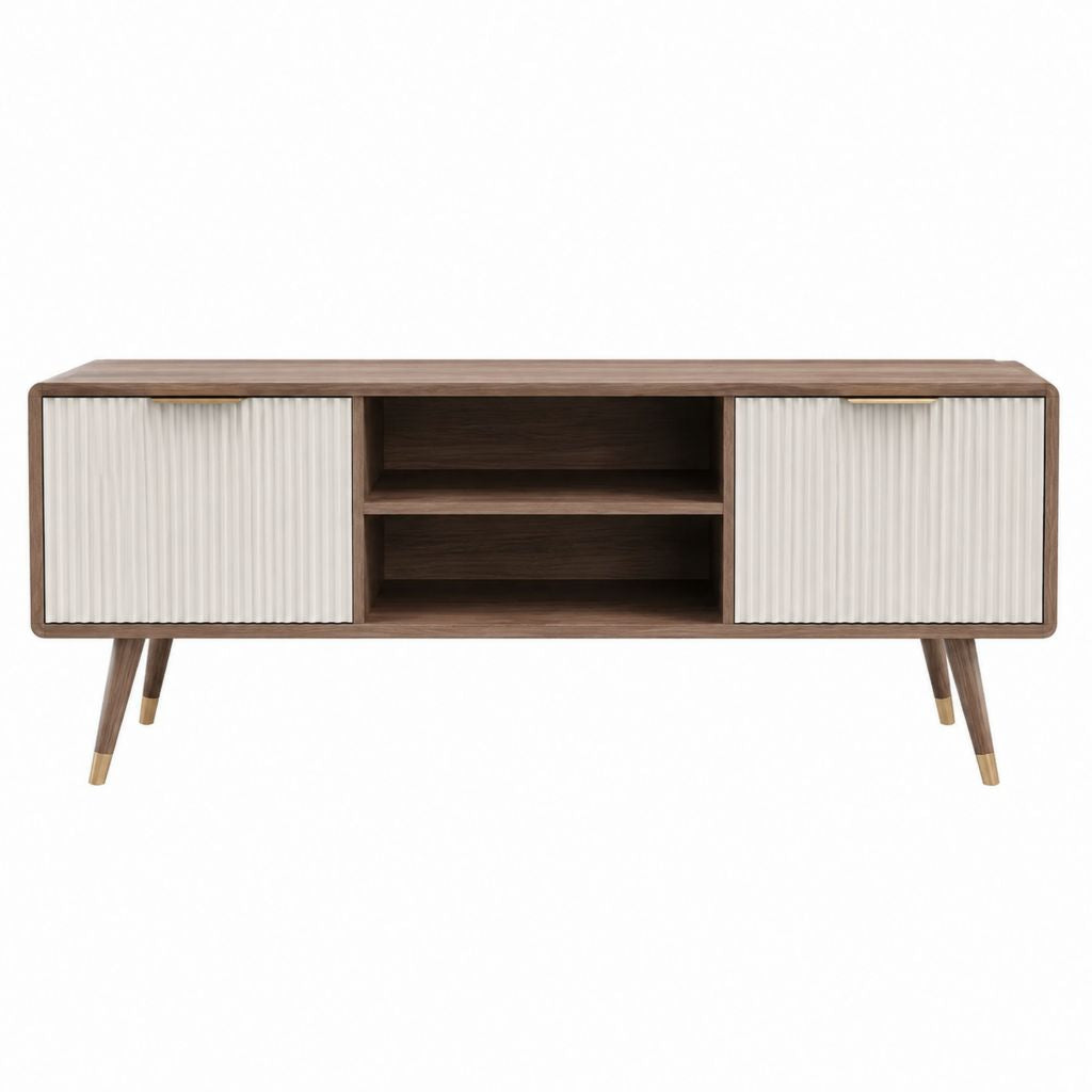 Meuble TV rectangulaire noyer et blanc en MDF 160 x 40 x 60 cm