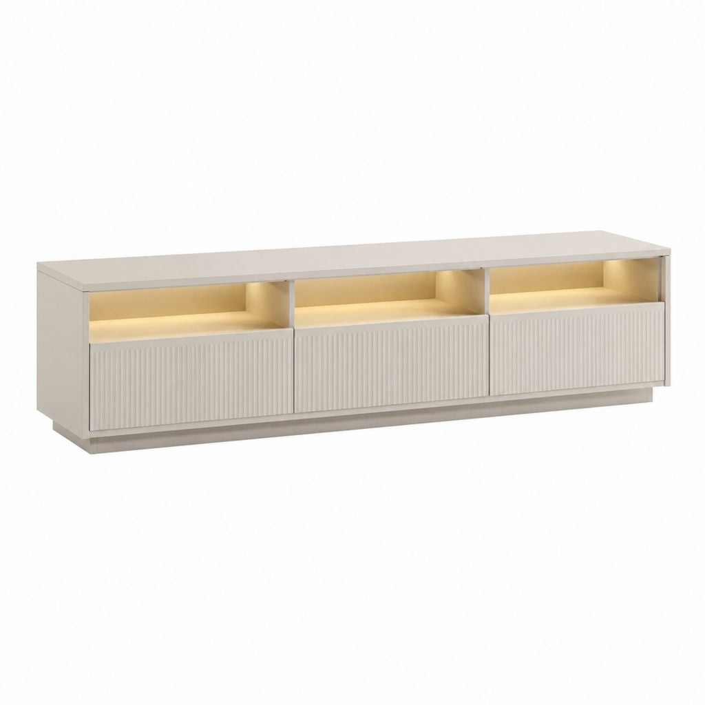 Meuble TV avec éclairage LED blanc cassé en MDF rectangulaire 180 x 40 x 55 cm