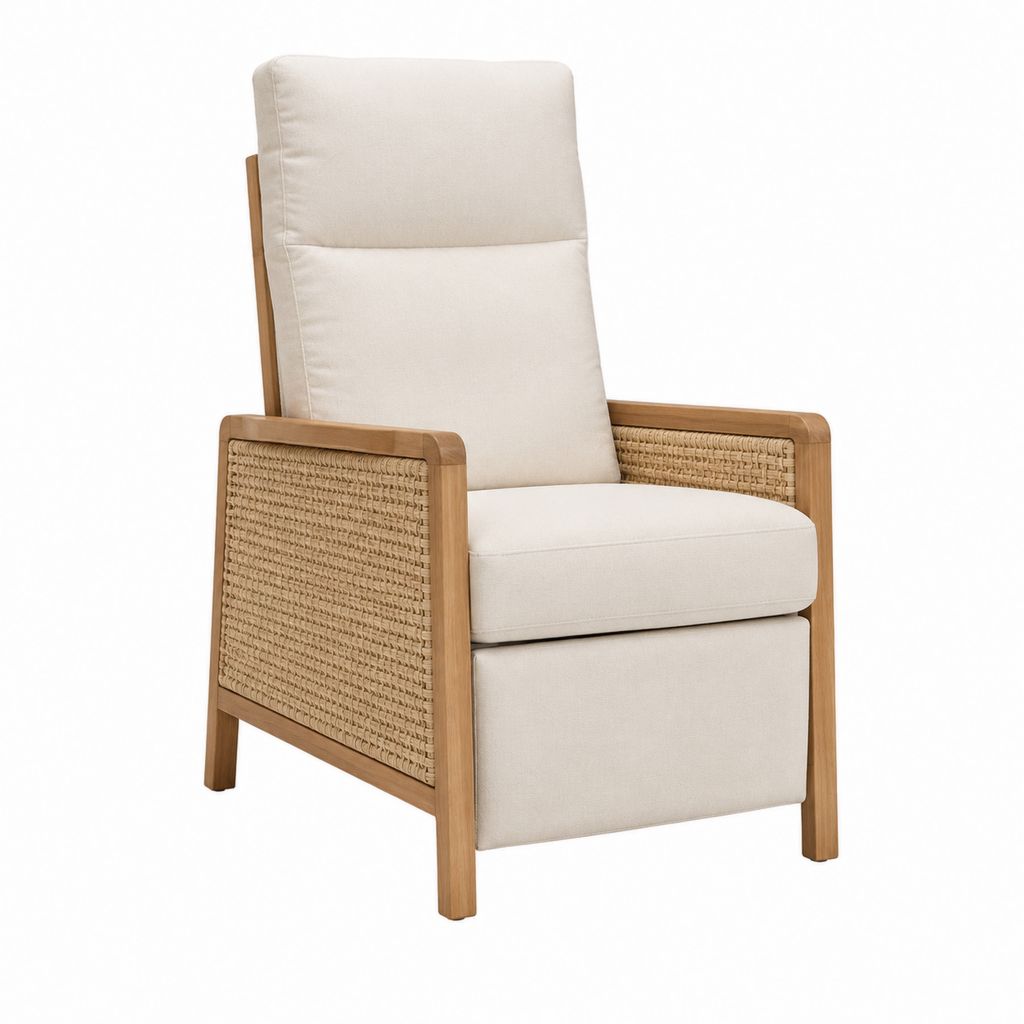 Fauteuil de jardin inclinable beige en bois d'acacia et résine tressée 64 x 78 x 103 cm