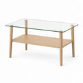 Table basse rectangulaire transparente en verre trempé et chêne massif 100 x 50 x 45 cm