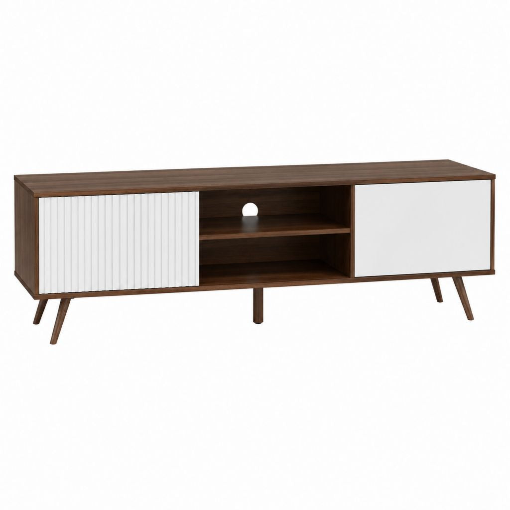 Meuble TV en panneaux MDF brun et blanc rectangulaire 180 x 40 x 55 cm
