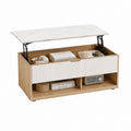 Table basse relevable rectangulaire blanc effet marbre et chêne 100 x 50 x 45 cm