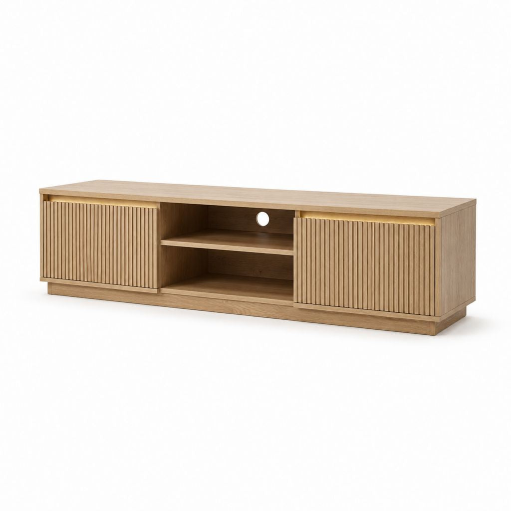 Meuble TV bas chêne clair en panneaux MDF et panneaux de particules rectangulaire 180 x 40 x 50 cm