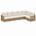 Canapé de jardin d'angle 5 places beige en bois massif d'acacia avec coussins 385 x 230 x 85 cm
