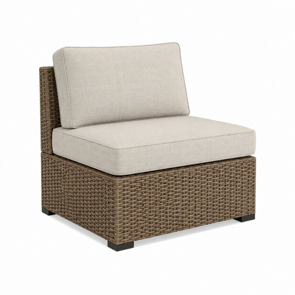 Module central de canapé de jardin taupe en rotin PE avec coussins 75 x 75 x 82 cm