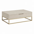 Table basse rectangulaire beige en panneaux MDF avec tiroir et piètement acier 100 x 60 x 40 cm