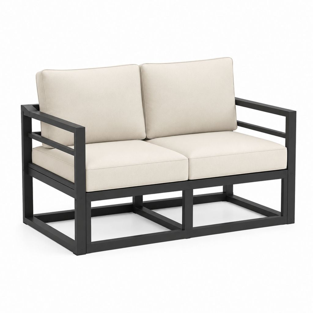 Canapé de jardin 2 places beige et noir en aluminium et polyester 124 x 70 x 75 cm