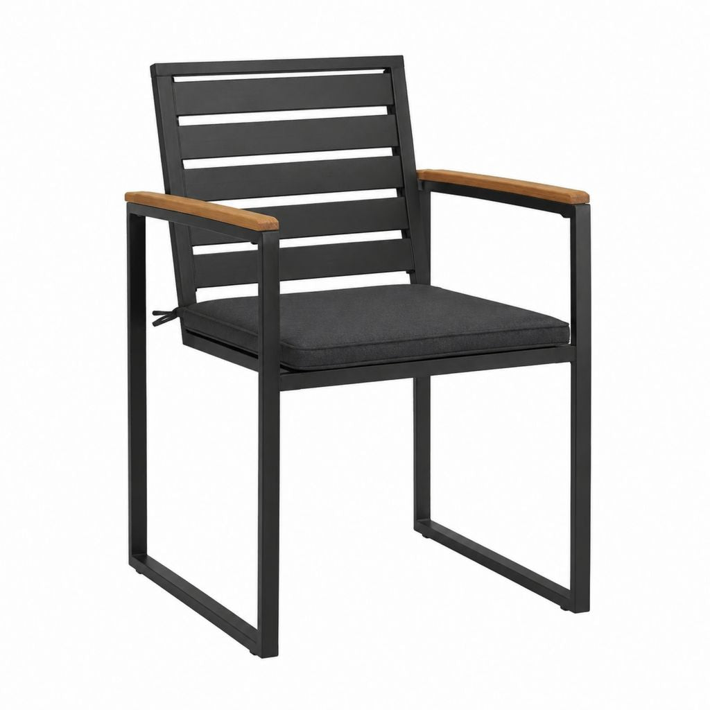 Chaise de jardin à accoudoirs noire en aluminium avec coussin polyester 57 x 60 x 88 cm