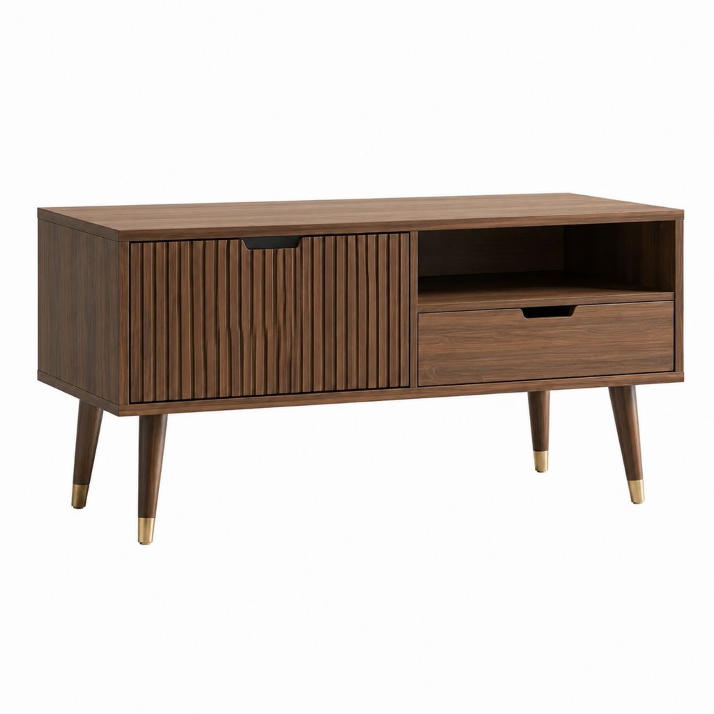 Meuble TV avec rangement noyer en MDF rectangulaire 120 x 40 x 65 cm