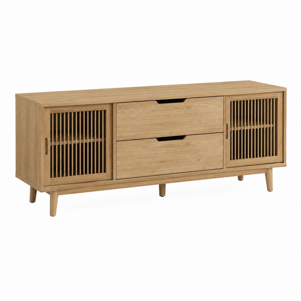 Meuble TV rectangulaire chêne clair en panneaux MDF plaqués chêne 160 x 40 x 60 cm