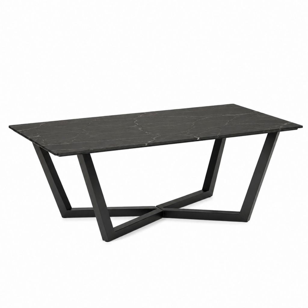 Table basse rectangulaire noire effet marbre en MDF et acier 120 x 60 x 45 cm