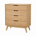 Commode basse 4 tiroirs chêne naturel panneaux MDF plaqués chêne 80 x 40 x 95 cm