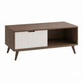 Table basse rectangulaire marron et blanc en panneaux MDF plaqués 100 x 50 x 45 cm avec rangement coulissant