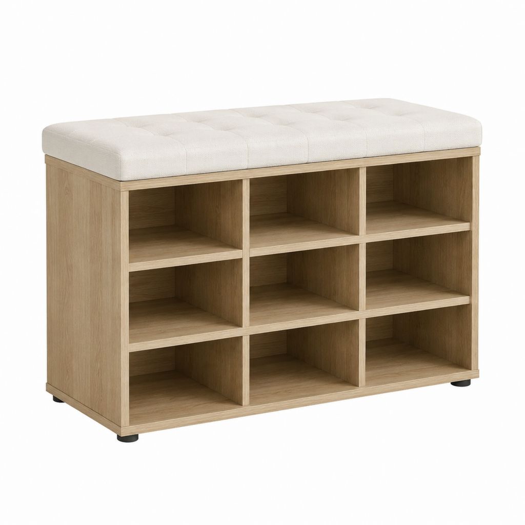 Meuble à chaussures avec banc chêne clair et polyester blanc cassé 100 x 35 x 50 cm