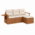Canapé de jardin d’angle 3 places en acacia brun avec coussins beige 201 x 140 x 70 cm